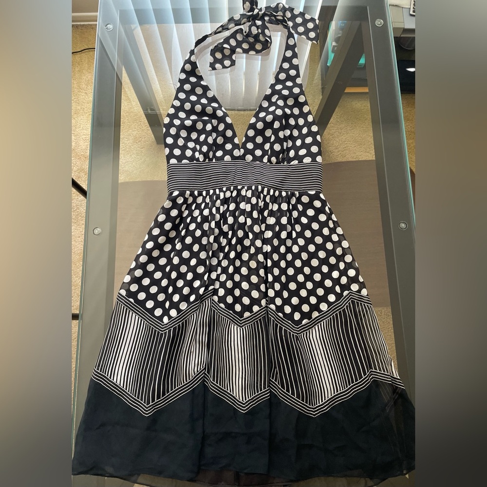 BCBGMaxAzria Black and White Polka Dot Backless Dress